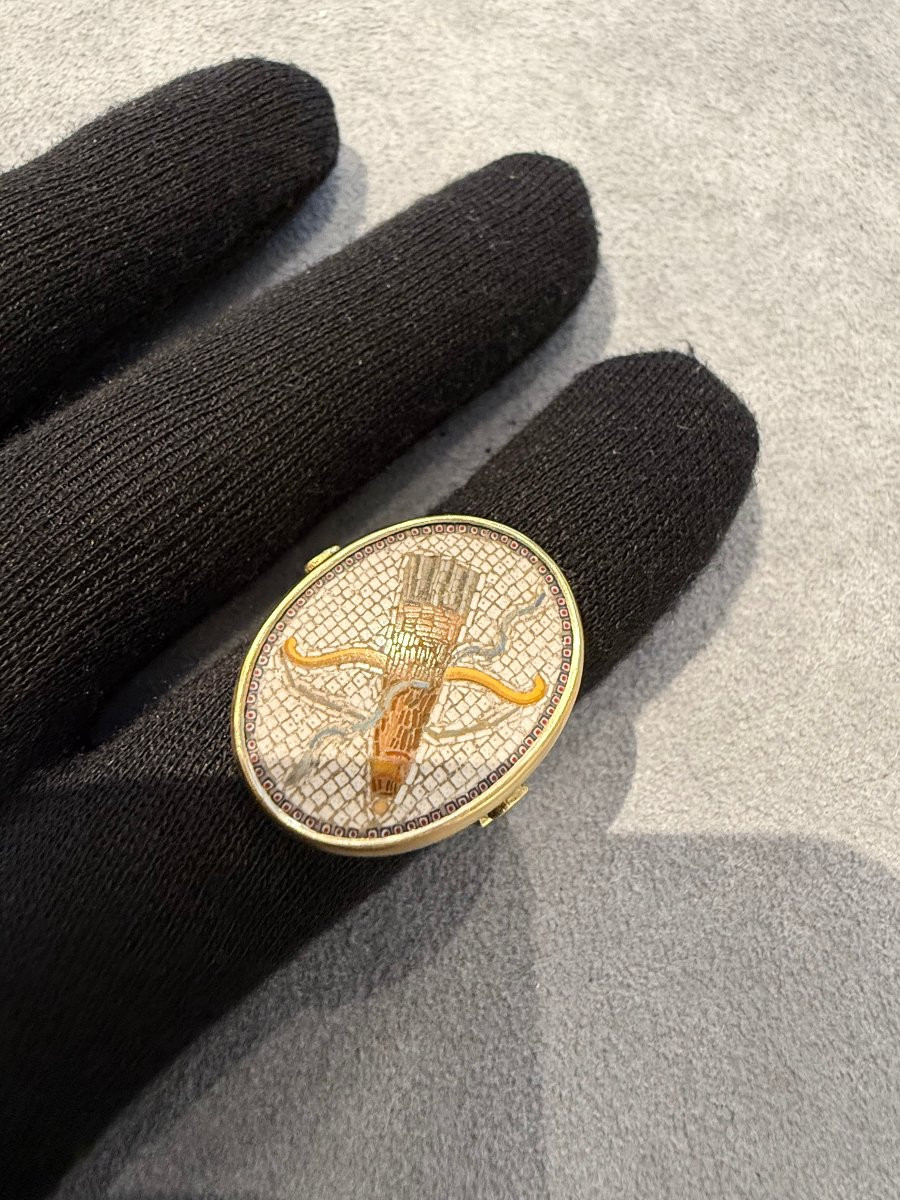 Gold Ring With Micromosaic, Rome, Late 18th  Century, Attributed To Giacomo Raffaelli-photo-7