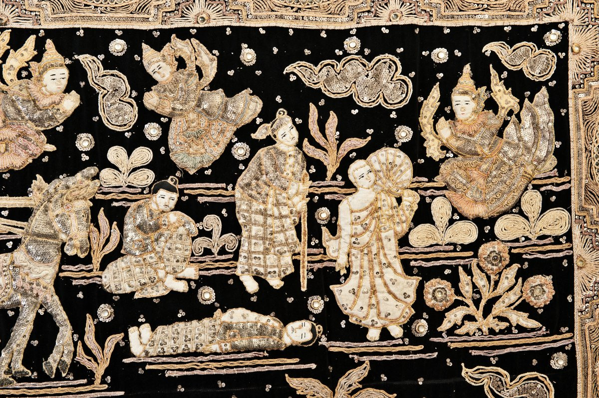 Burmese Kalaga With Royal Court Scenes-photo-2