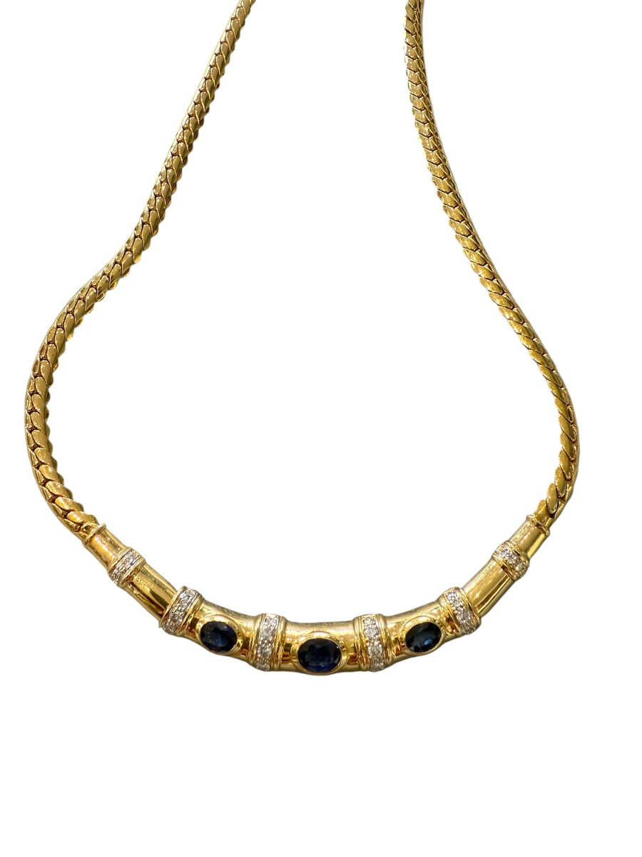 Collier en or avec saphirs et diamants, années 1980-photo-3