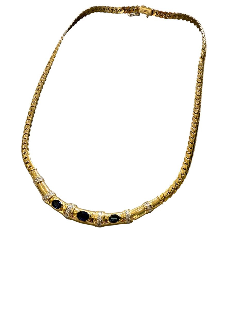 Collier en or avec saphirs et diamants, années 1980-photo-4