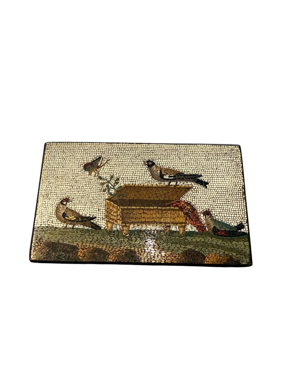 Micromosaic Plaque With Birds Around A Feeding Trough-photo-2