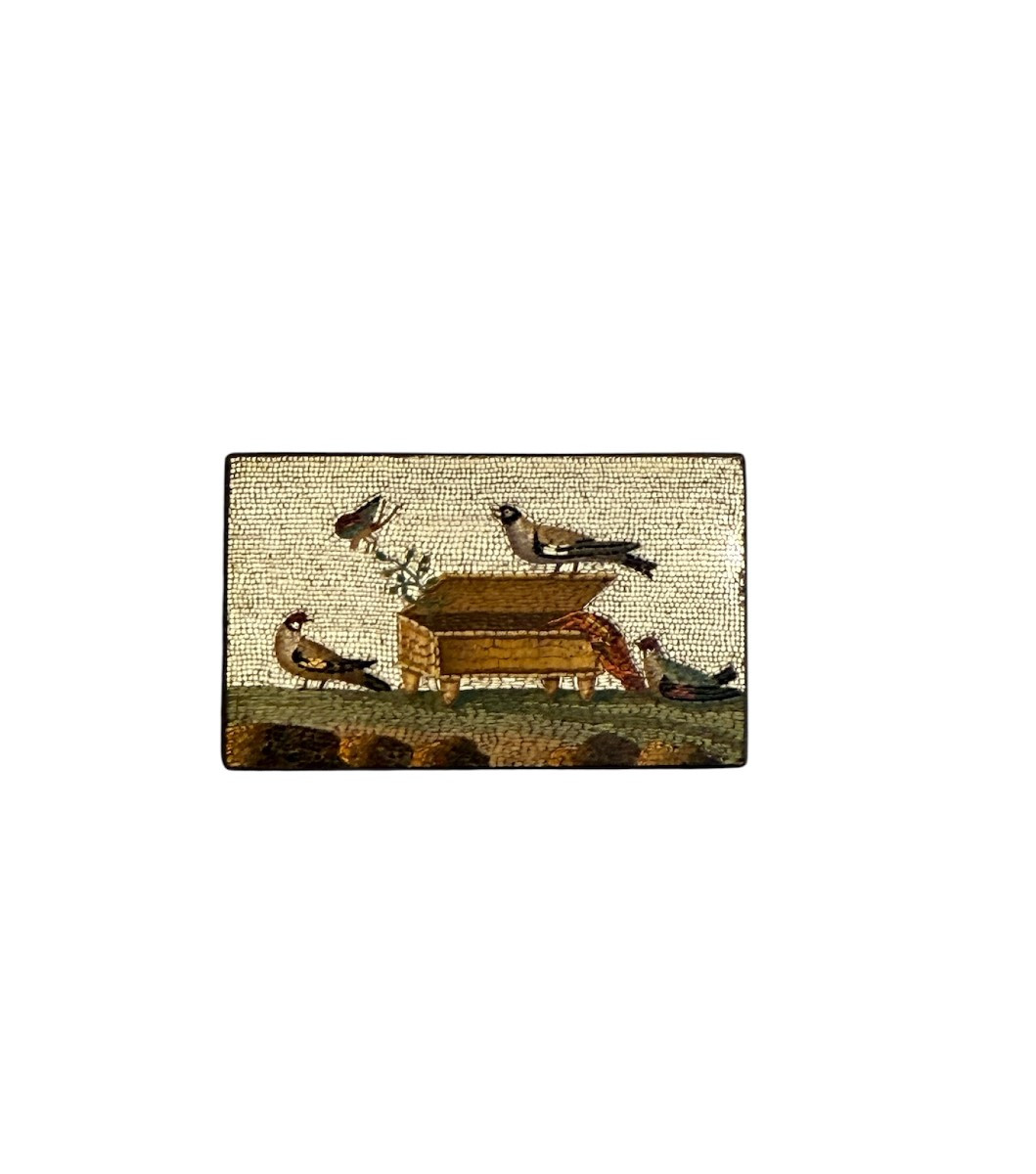 Micromosaic Plaque With Birds Around A Feeding Trough