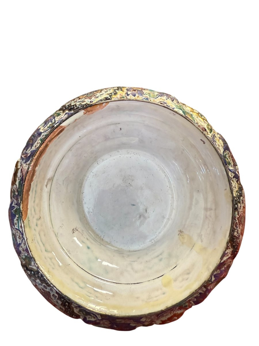 Large Polychrome Enameled Ceramic Bowl-photo-4