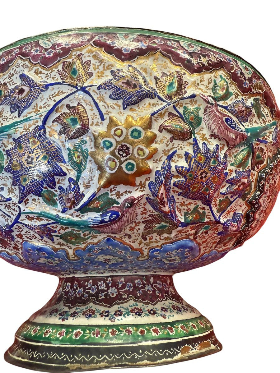 Large Polychrome Enameled Ceramic Bowl-photo-2