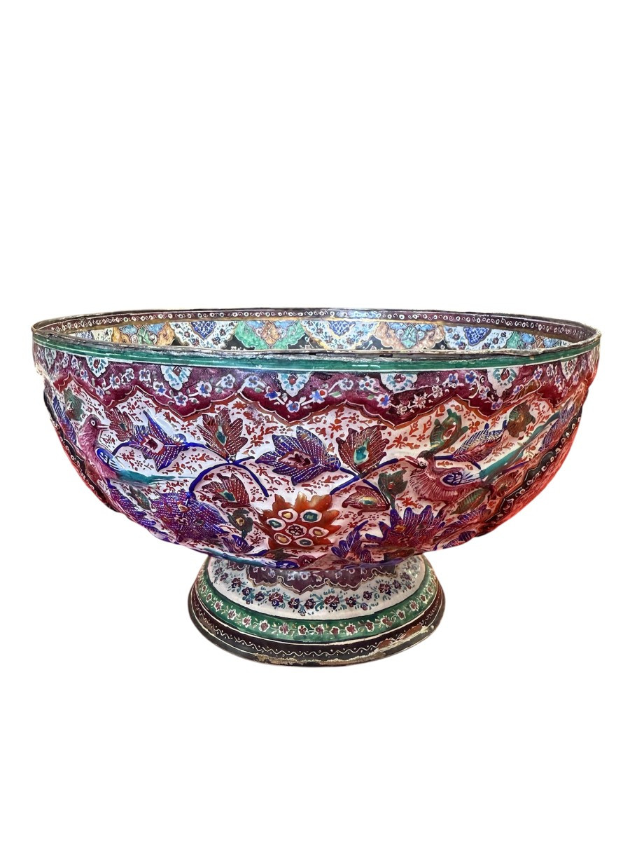 Large Polychrome Enameled Ceramic Bowl