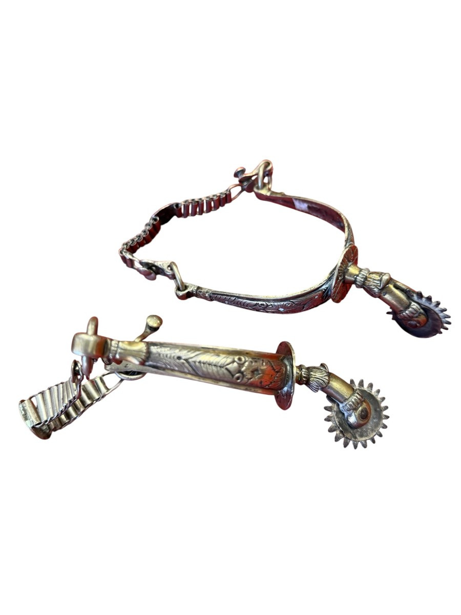 Pair Of Silver Spurs, Probably Hispano-american (mexico), 19th -photo-1