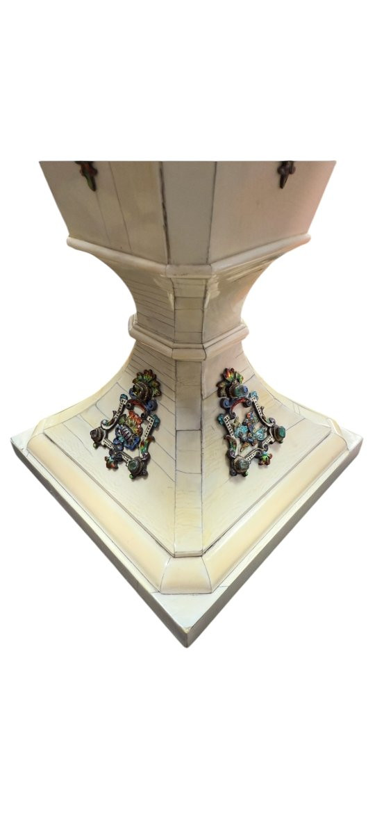 Pair Of Ivory And Polychrome Enamel Vases, Vienna, 19th Century-photo-2