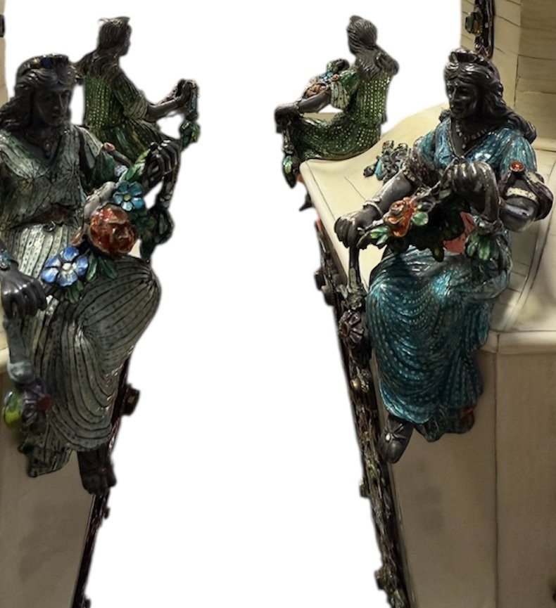 Pair Of Ivory And Polychrome Enamel Vases, Vienna, 19th Century-photo-7