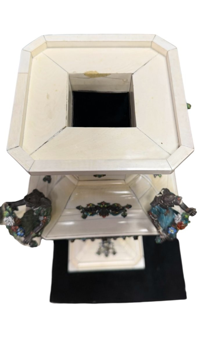 Pair Of Ivory And Polychrome Enamel Vases, Vienna, 19th Century-photo-8