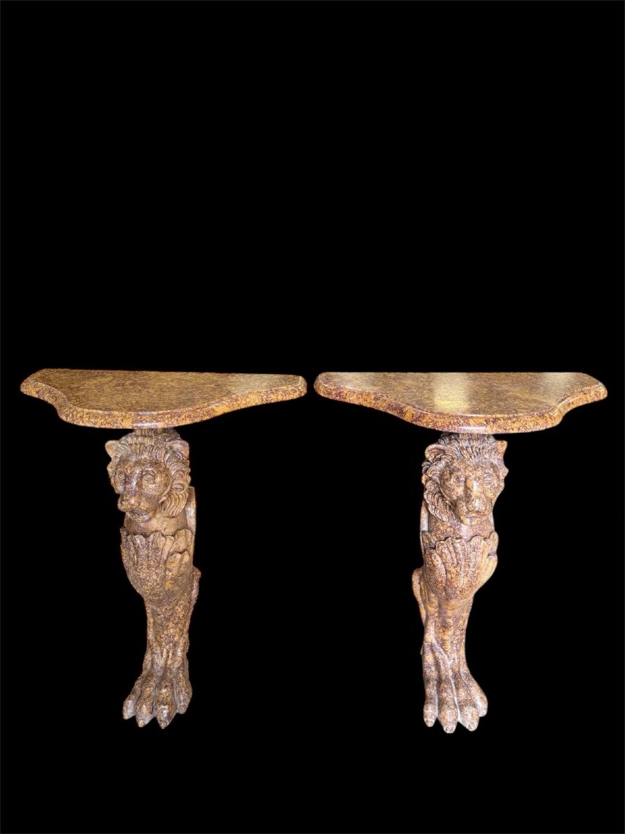 Pair Of Consoles In Giallo Antico Marble-photo-2