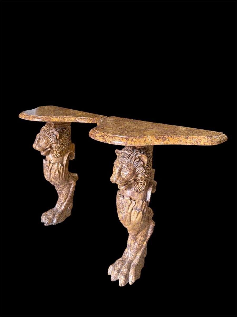Pair Of Consoles In Giallo Antico Marble-photo-3