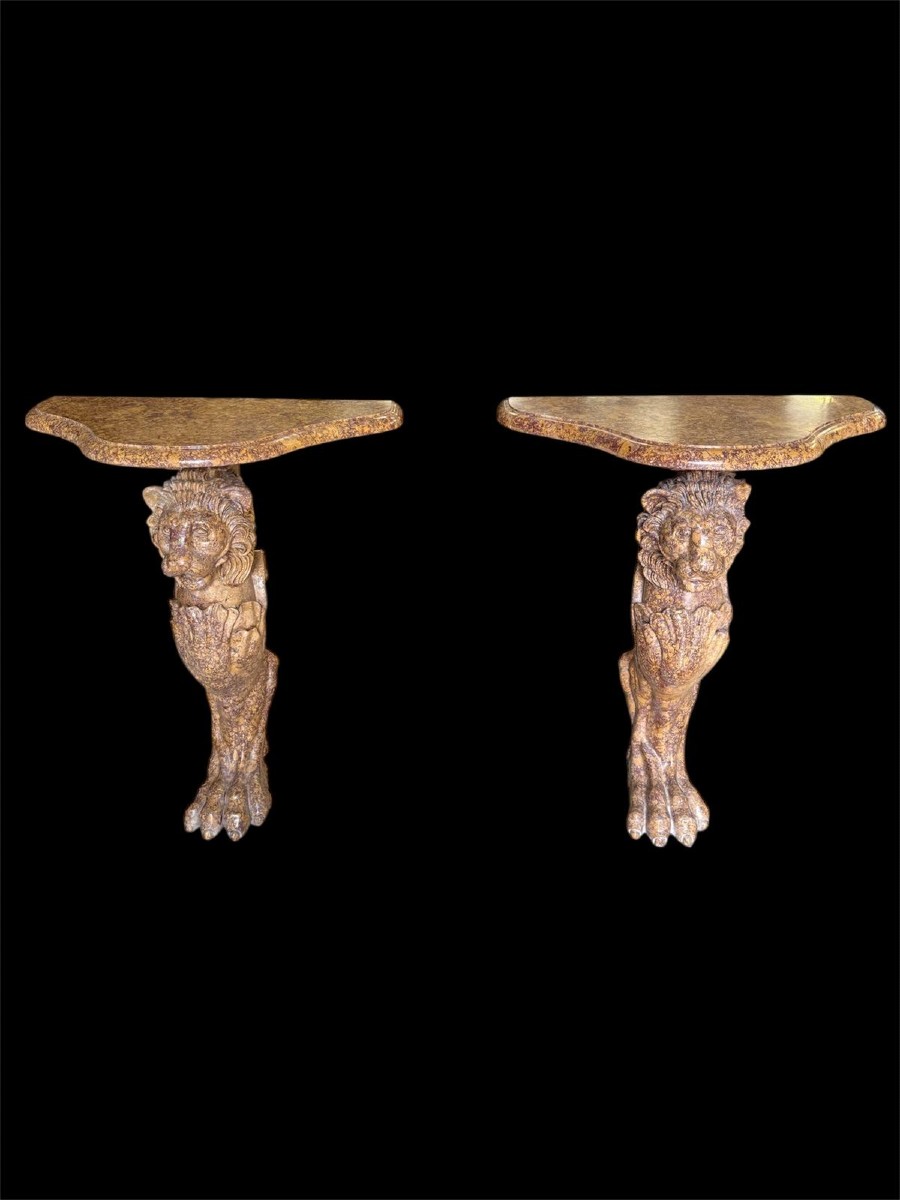 Pair Of Consoles In Giallo Antico Marble