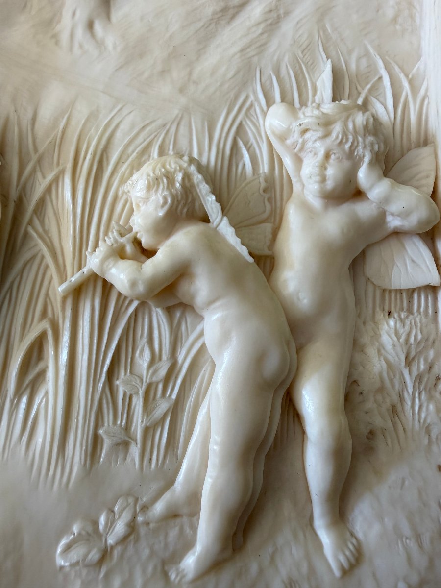 Plaque en ivoire sculpté aux putti ailés et au héron Allemagne, seconde moitié du XIXe siècle-photo-4