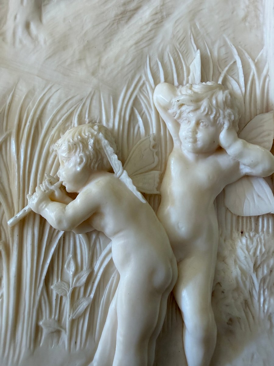 Plaque en ivoire sculpté aux putti ailés et au héron Allemagne, seconde moitié du XIXe siècle-photo-4