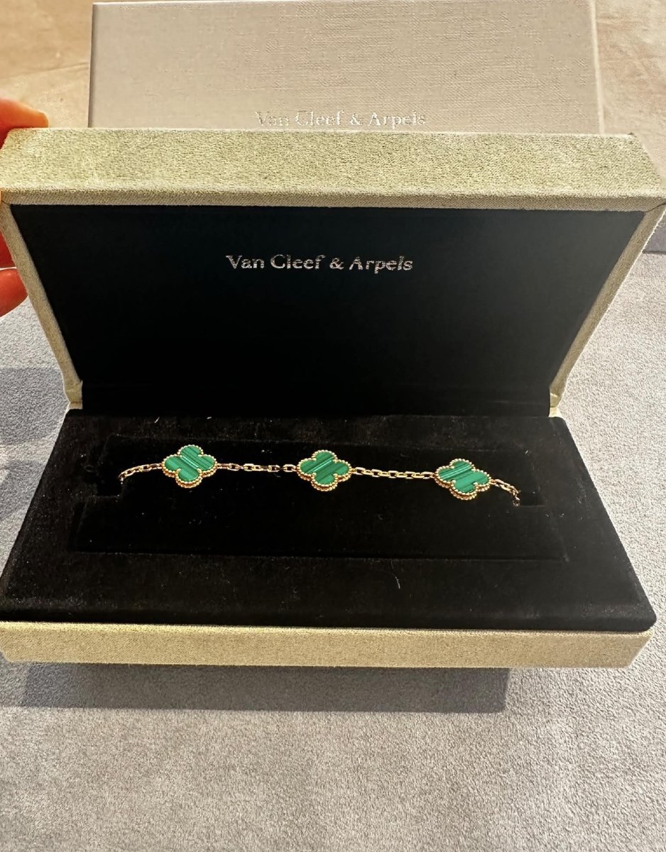 Bracelet Van Cleef & Arpels Vintage Alhambra 5 Motifs en Or Jaune 18 Carats et Malachite -photo-1