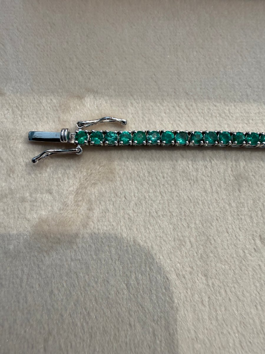 Bracelet rivière Made in Italy en or blanc 18 carats serti d’émeraudes naturelles-photo-3