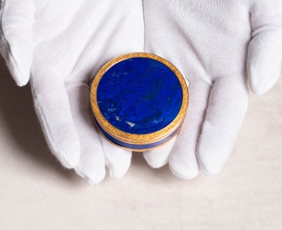 Boîte ronde française en or 18 carats et lapis-lazuli-photo-4