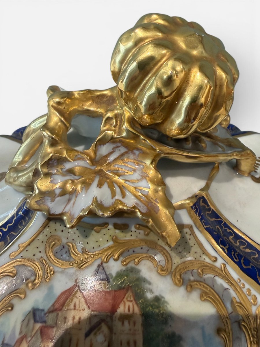 Soupière couverte avec son présentoir en porcelaine polychrome et dorée, Allemagne, fin du XIXe-photo-6
