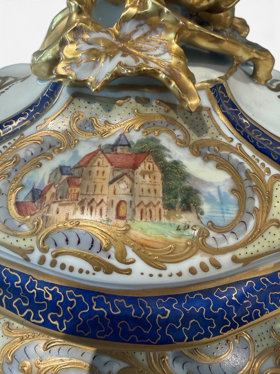 Soupière couverte avec son présentoir en porcelaine polychrome et dorée, Allemagne, fin du XIXe-photo-7