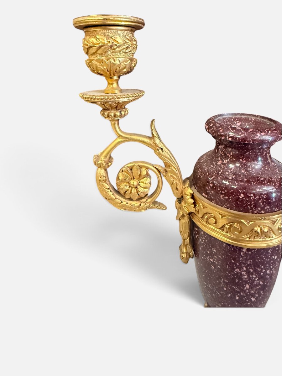 Paire de candélabres Empire en porphyre rouge et bronze doré, France, début du XIXe siècle-photo-4