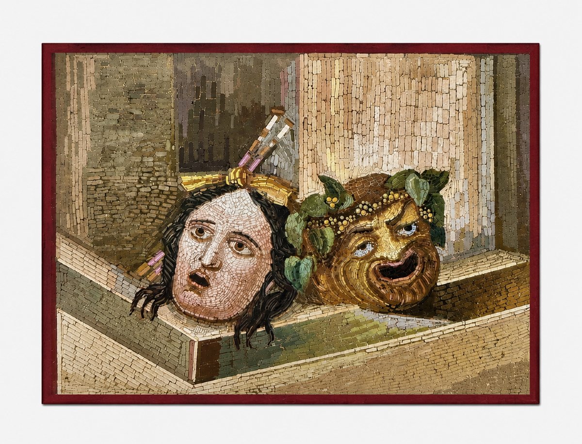 Rare Roman Micromosaic Depicting The Head Of Medusa And A Theatrical Mask-photo-3