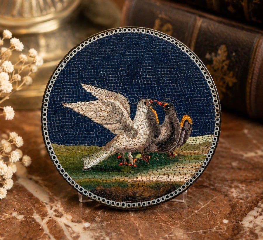 Roman Micromosaic Plaque From The School Of Giacomo Raffaelli