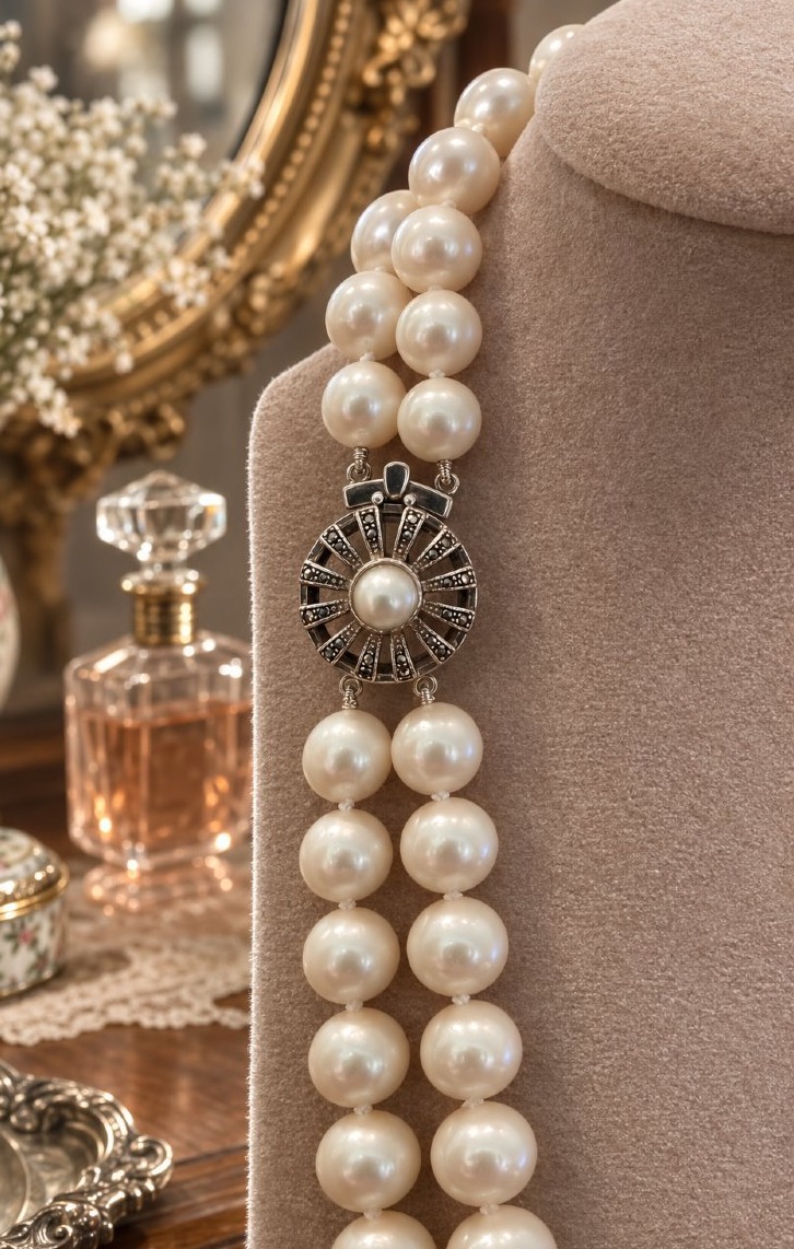Collier à deux rangs de perles de culture avec fermoir en argent-photo-2