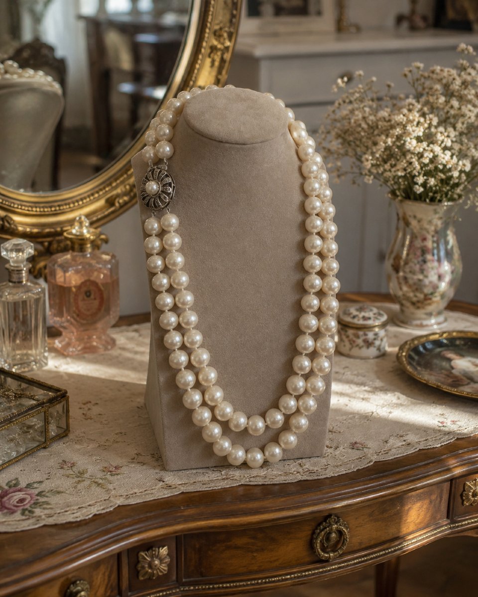 Collier à deux rangs de perles de culture avec fermoir en argent