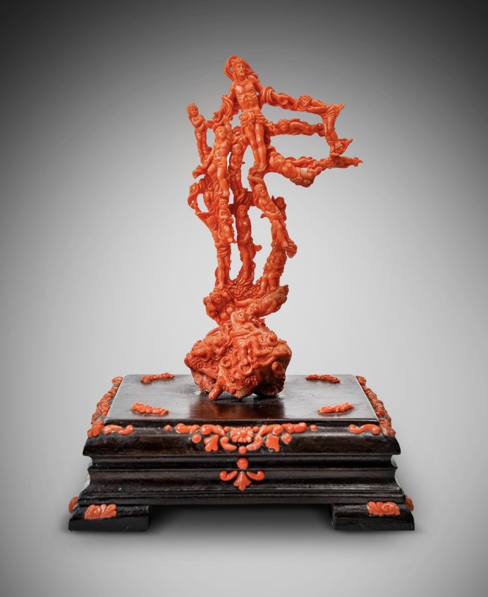 Groupe sculpté en corail méditerranéen « Le Jugement dernier » – G. Ganeri