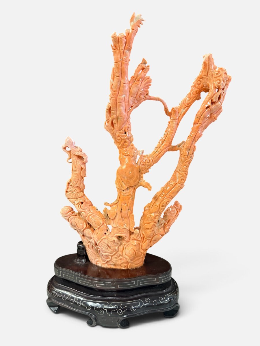  Important groupe sculpté oriental en corail cerasuolo-photo-2