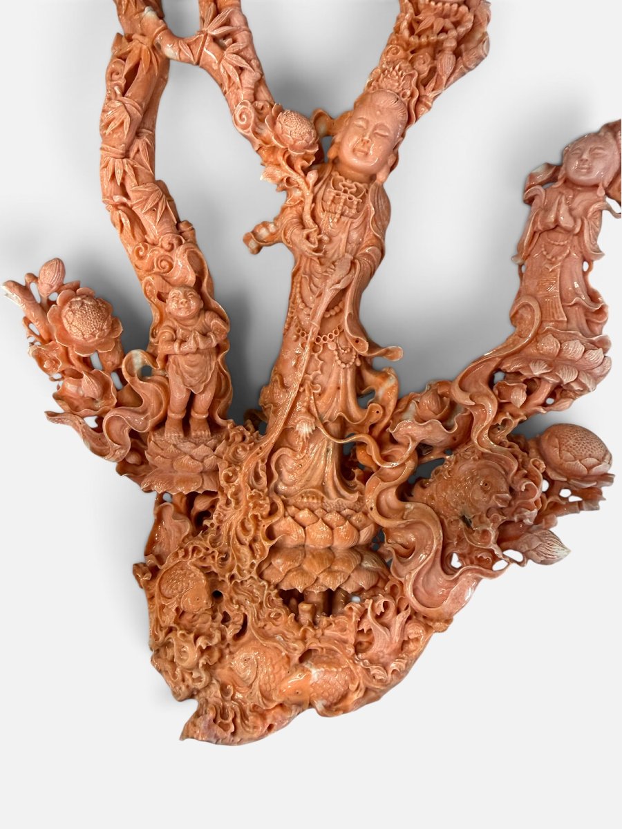  Important groupe sculpté oriental en corail cerasuolo-photo-3