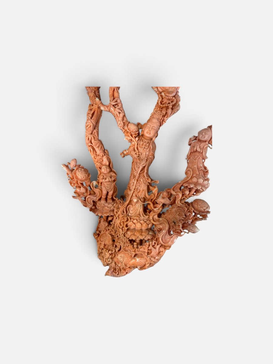  Important groupe sculpté oriental en corail cerasuolo-photo-4