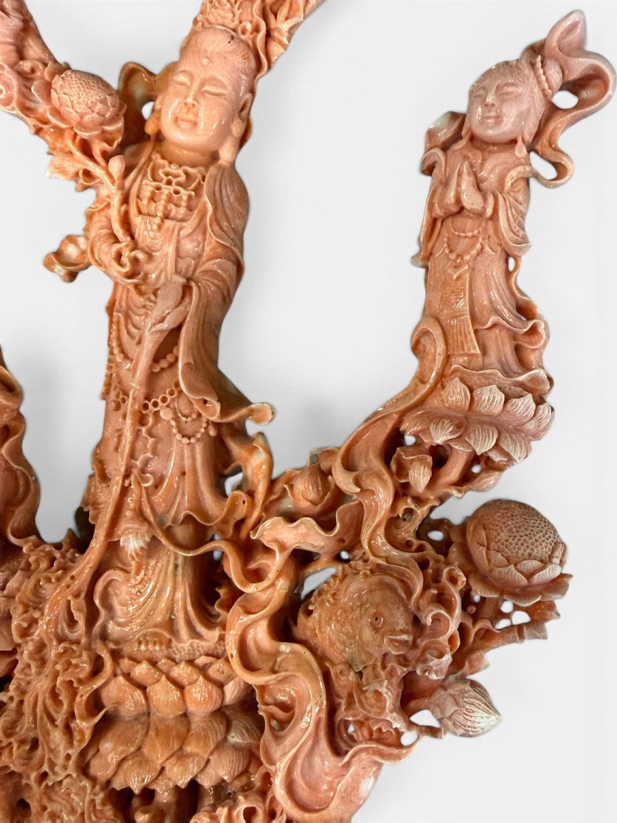  Important groupe sculpté oriental en corail cerasuolo-photo-1