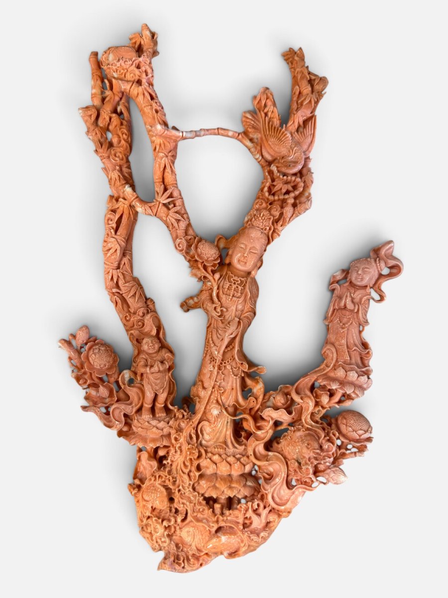  Important groupe sculpté oriental en corail cerasuolo-photo-3