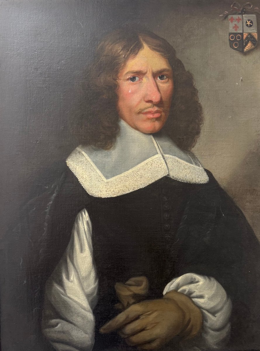 Important Portrait Of A Gentleman With A Noble Coat Of Arms-photo-2