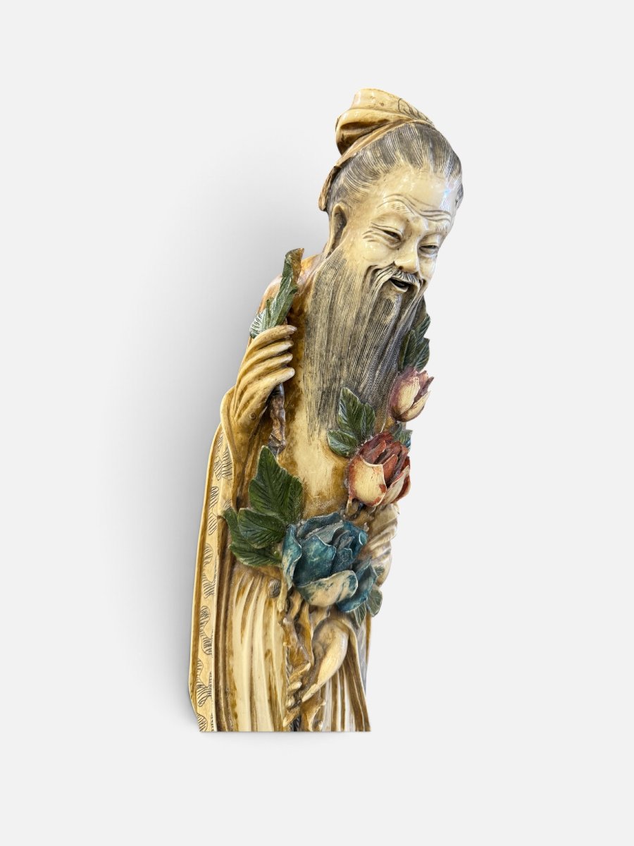 Importante paire de sculptures chinoises en ivoire polychrome-photo-4