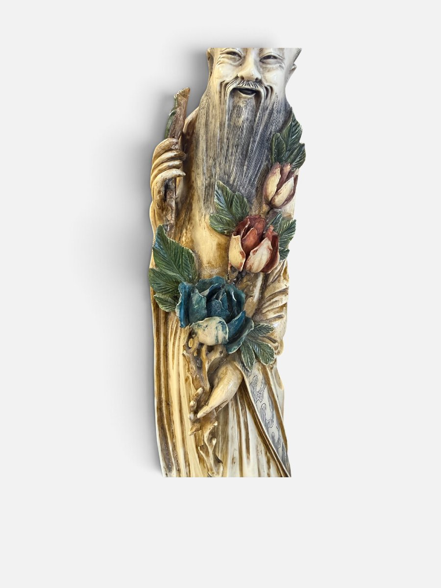 Importante paire de sculptures chinoises en ivoire polychrome-photo-3