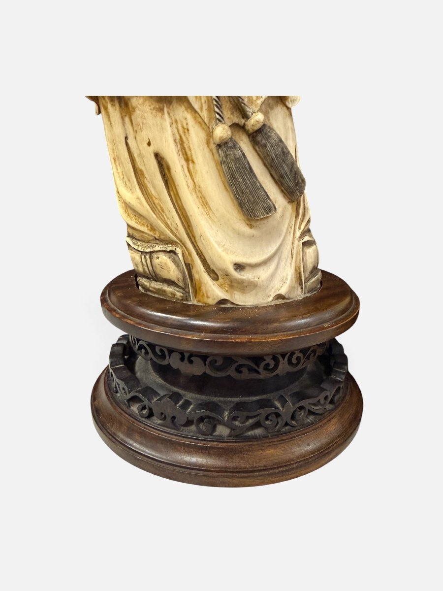 Importante paire de sculptures chinoises en ivoire polychrome-photo-5