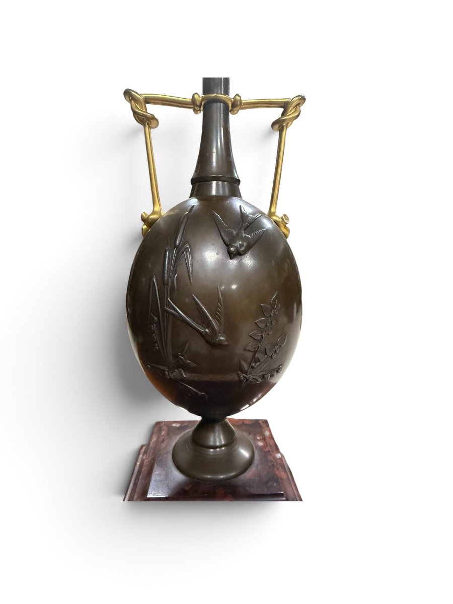 Importante paire de vases-candélabres en bronze signés Ferdinand Barbedienne et Henry Cahieux-photo-7