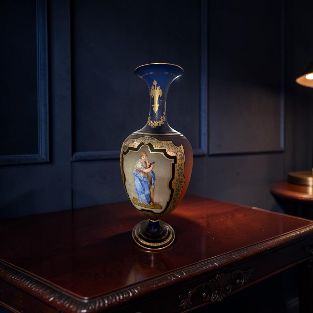 Pair Of Large French Neoclassical Vases In Polychrome And Gilded Porcelain – France-photo-2