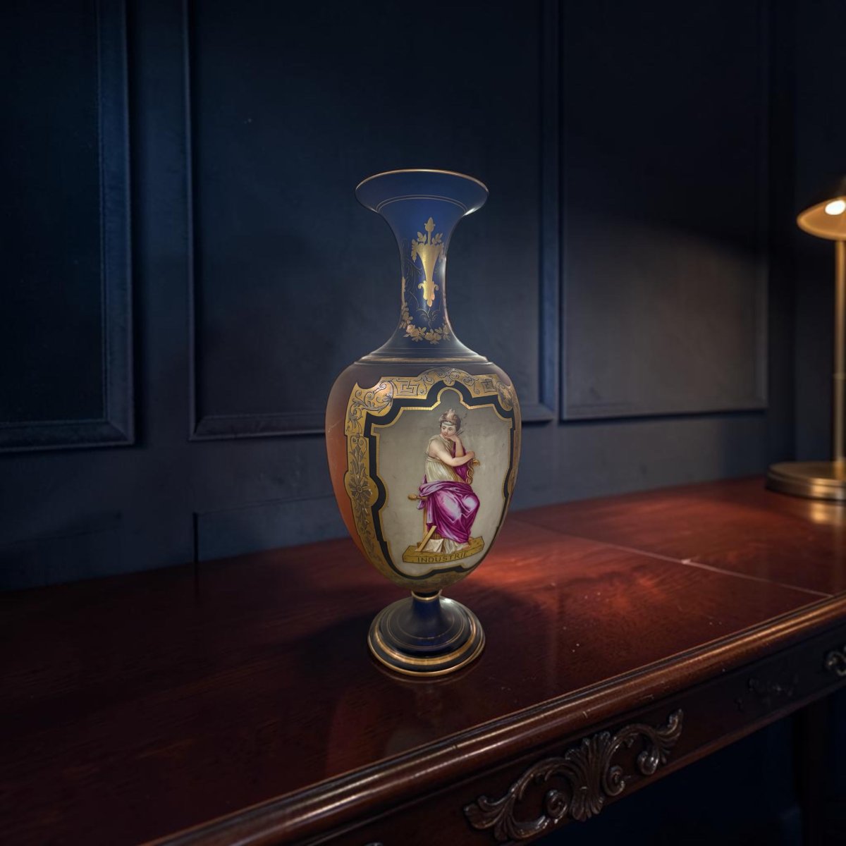 Pair Of Large French Neoclassical Vases In Polychrome And Gilded Porcelain – France-photo-4