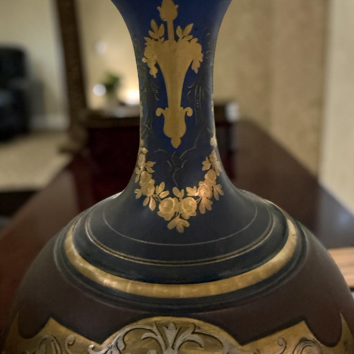 Pair Of Large French Neoclassical Vases In Polychrome And Gilded Porcelain – France-photo-1