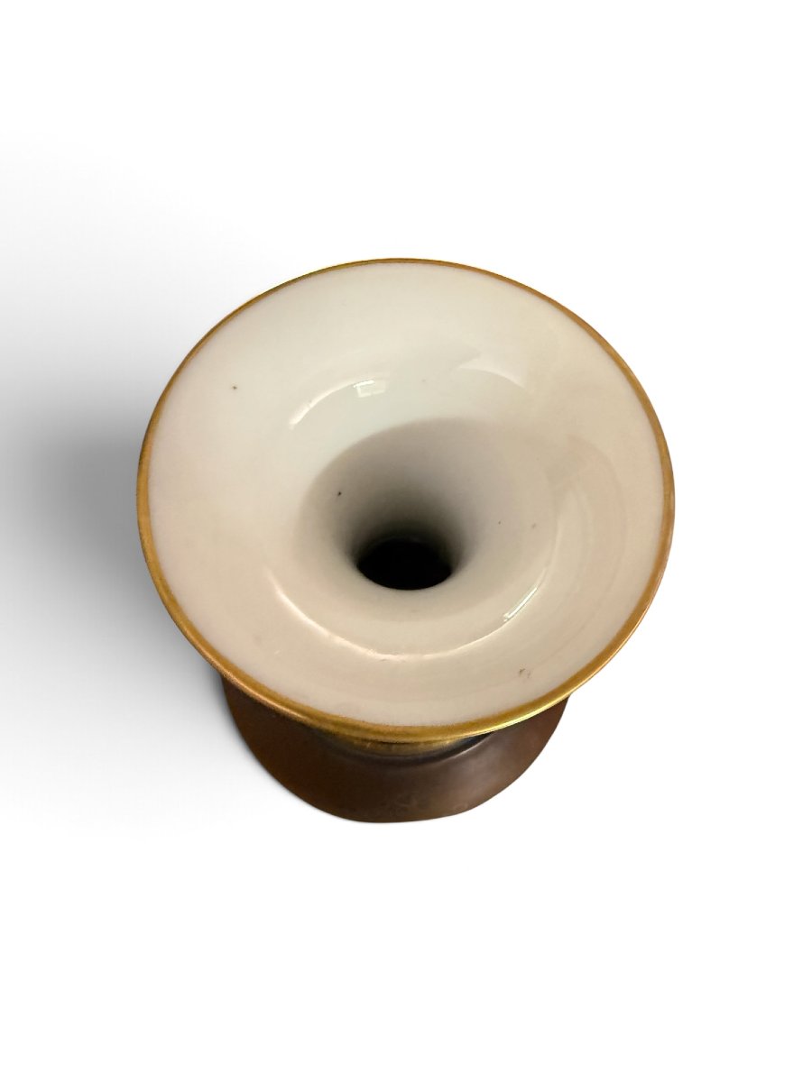 Pair Of Large French Neoclassical Vases In Polychrome And Gilded Porcelain – France-photo-3