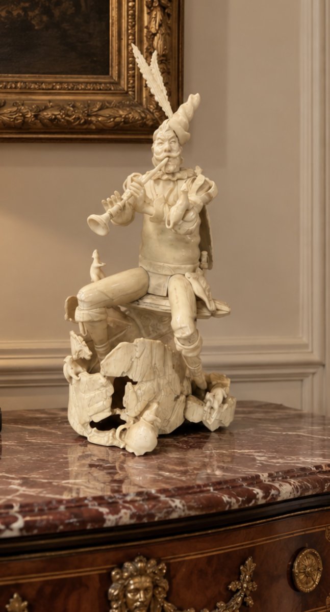 German Ivory Sculpture Depicting A Piper, 19th Century-photo-3