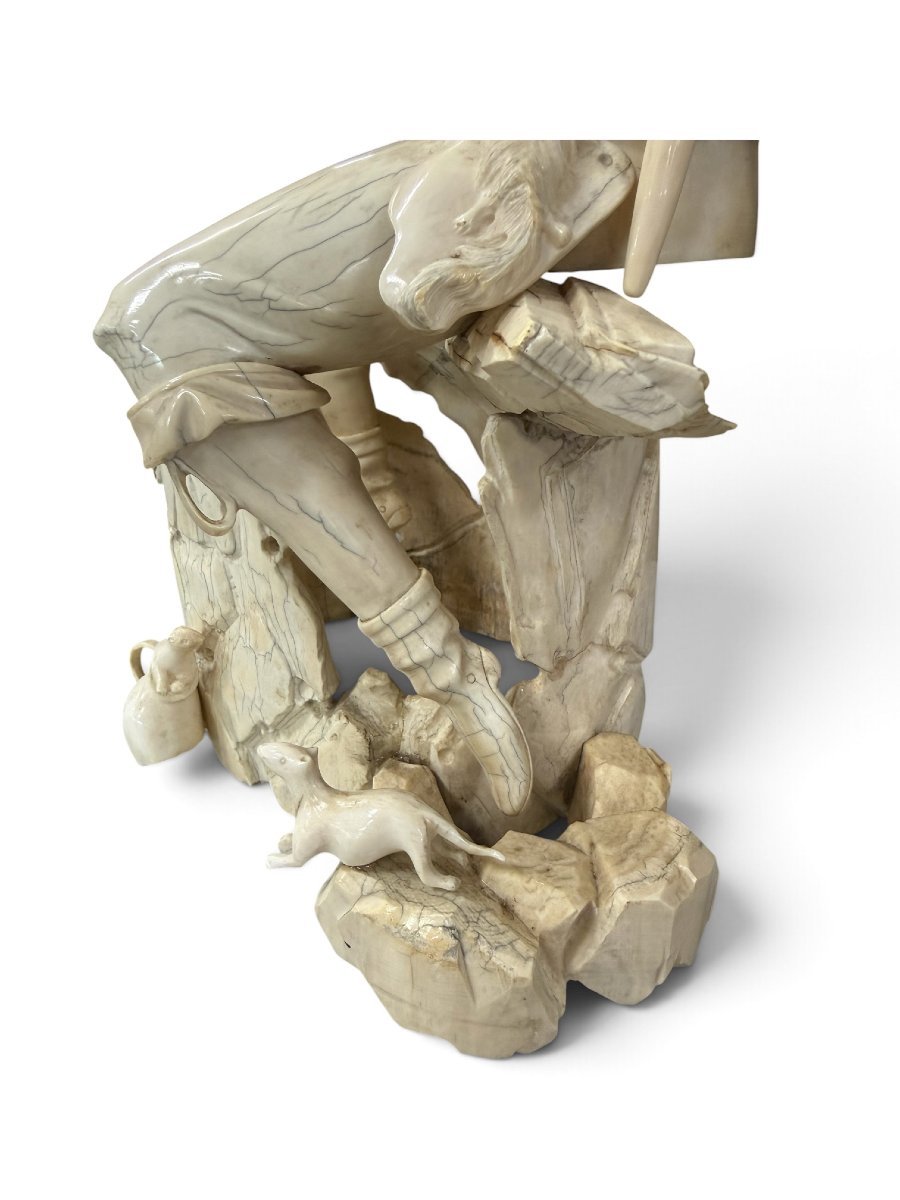 German Ivory Sculpture Depicting A Piper, 19th Century-photo-4