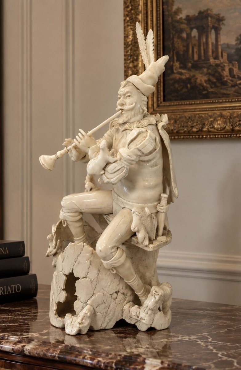 German Ivory Sculpture Depicting A Piper, 19th Century