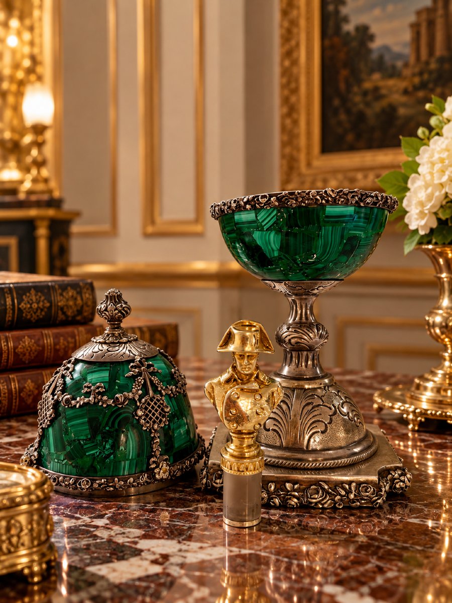 Egg Made Of Malachite, Silver, And Gold-plated Silver With A Napoleonic Seal, France-photo-2