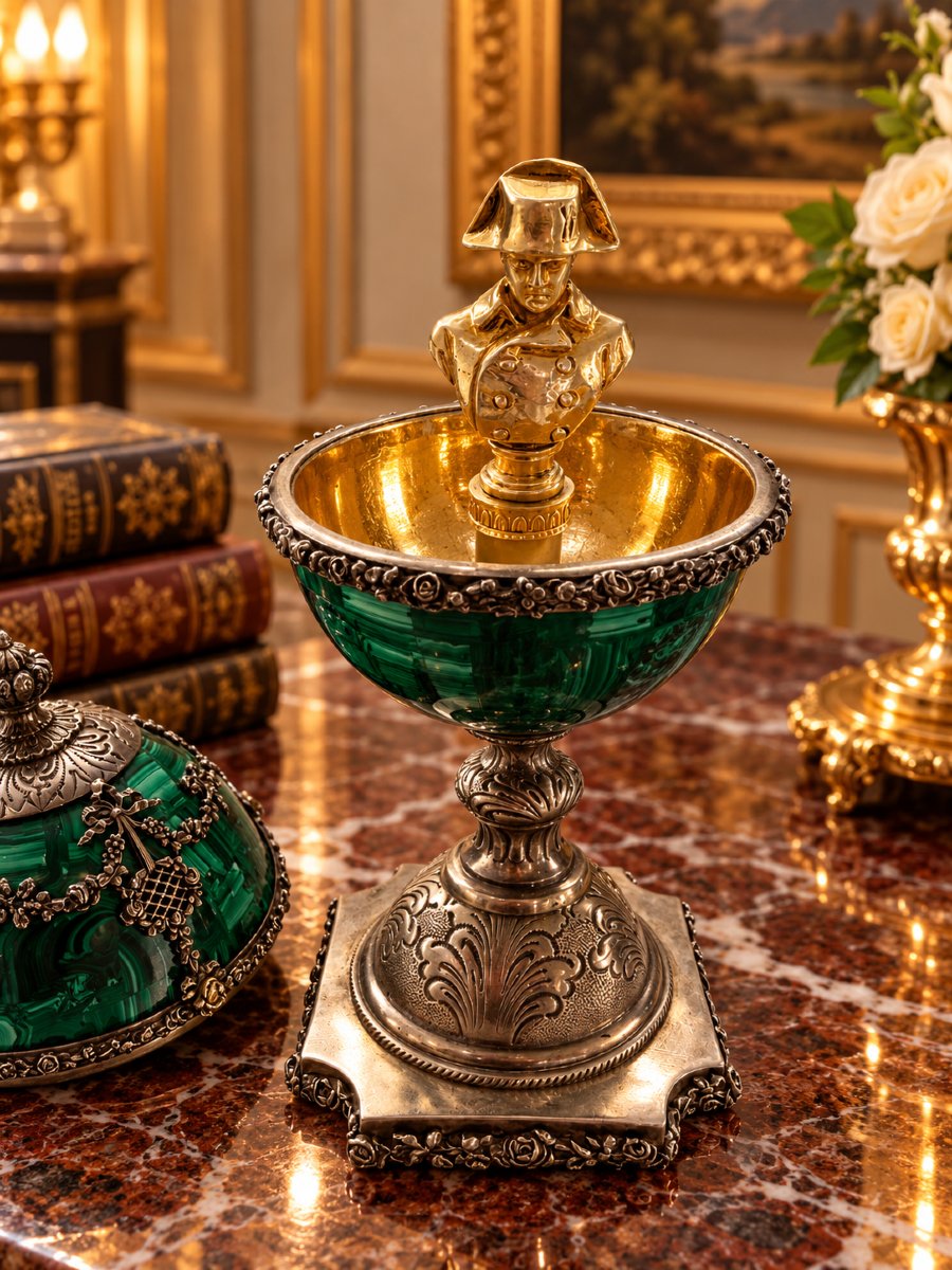 Egg Made Of Malachite, Silver, And Gold-plated Silver With A Napoleonic Seal, France-photo-4