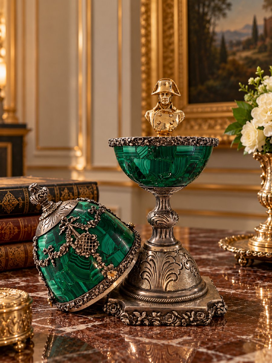 Egg Made Of Malachite, Silver, And Gold-plated Silver With A Napoleonic Seal, France