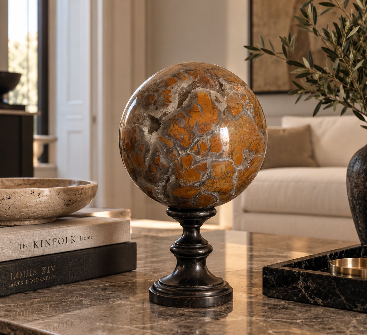 Set Of Three Decorative Spheres Made Of Semi-precious Stones, 19th Century-photo-2